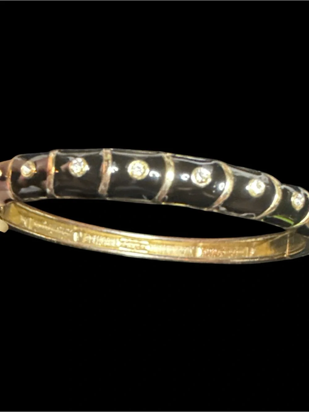 Sequin NYC 4 Pc Hinged Bangle Bracelet Set Black White Enamel Crystal Gold Tone